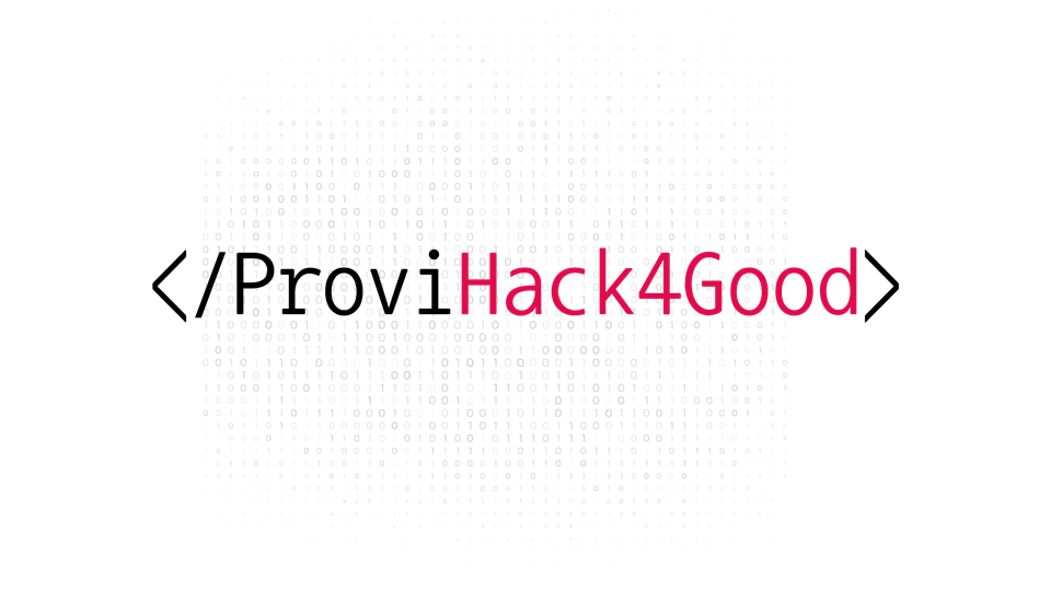 Ilustração com fundo branco e em letras coloridas o nome do evento sobre que se trata o texto: Provi Hack For Good